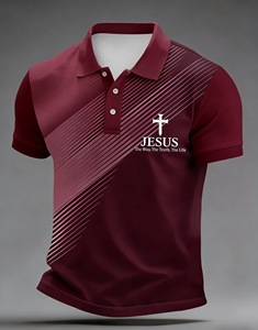 <span class=keywords><strong>Polo</strong></span> Premium da Uomo Estiva con Stampa Diagonale a Righe e Scritta 'JESUS the Way Truth Life', Maglietta Cristiana Morbida a Maniche Corte per Golf - Product Image 2