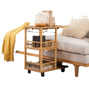 Carrito de té de madera de 3 niveles, mesa auxiliar móvil con ruedas para sala de estar, color madera natural - Product Image 5