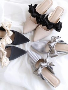 Sandales mules à bout pointu style japonais respirantes pour le bureau, avec nœud, collection Printemps/Été 2026 - Product Image 1