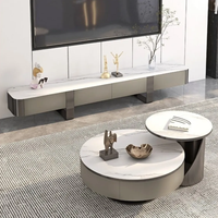 Meuble TV et table basse en MDF marbré, style nordique moderne, avec plateau en roche, pour salon