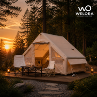 Grande tente de camping gonflable de luxe 12 places, avec façade en verre trempé imperméable, montage rapide, toutes saisons, avec prise de cheminée