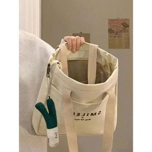 College Student Canvas Tote New Fashion Zipper <b>Large</b> Capacity Casual Versatile Shoulder <b>Bag</b> for <b>Work</b> Commute - Product Image 1