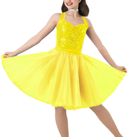 MiDee femmes adulte Performance Ballet Costume bretelles à volants ourlet genou longueur jupe Sequin belle robe de danse Jazz