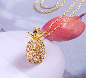 Collar de cristal de aleación de árbol de coco de piña de <span class=keywords><strong>flora</strong></span> y fauna tropical de diseño único de Venta caliente OEM para niñas - Product Image 5