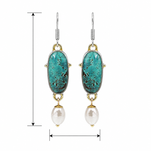 Eleganti Orecchini Pendenti con Pietra Verde Oceano e Perle, Orecchini Creativi a Goccia per Donne - Product Image 5