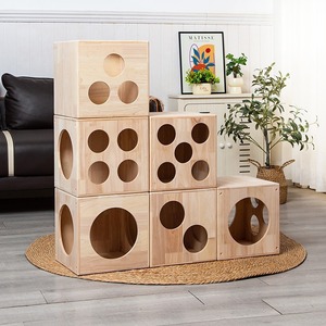 Wooden Dice Combination Cat <b>House</b> Multifunctional Pet <b>Bed</b> For Indoor Cats Small Size Four Seasons Use - Product Image 2