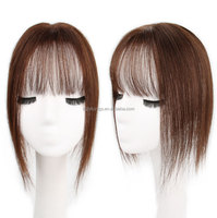Postizo de Pelo Humano para Coronilla HE07 con Flequillo Recto 8x12cm 8 y 12 Pulgadas con 3 Clips y Base de Seda para Mujer