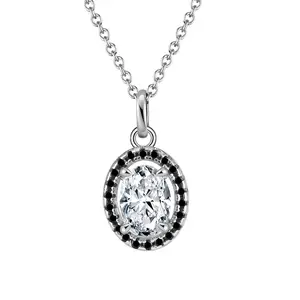 LZN14 RINNTIN 925 Sterling Silver 8A Premium Cubic Zirconia Black 5A CZ Diamond Halo Necklace for Women