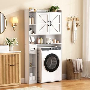 Armario de almacenamiento SENYU blanco sobre el inodoro con puertas y estantes, estilo rústico, organizador de baño que ahorra espacio - Product Image 5