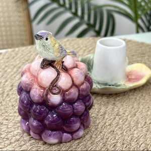 Scatola Porta Stuzzicadenti in Ceramica Fangya 10.8x10.2cm, Viola Luminoso con Motivo Uva e Uccellino, Decorazione per la Casa - Product Image 3