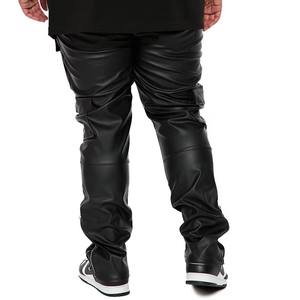 Pantaloni da <span class=keywords><strong>uomo</strong></span> con Logo personalizzato in finta pelle a metà vita dritta pantaloni Casual in pelle sintetica - Product Image 4