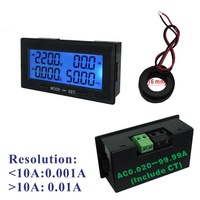 Output Alarm Batas Atas dan Bawah Tegangan AC60-300V, Voltmeter Digital LCD, Amperemeter, Pengukur Daya, Amp Hz 20A 100A 200 500A Split CT