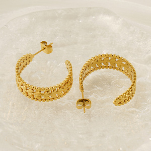 2025 Moda mujer 18K oro geométrico hueco trigo oreja pendientes en forma de C oro hipoalergénico pendientes de aro piedra de circón - Product Image 6