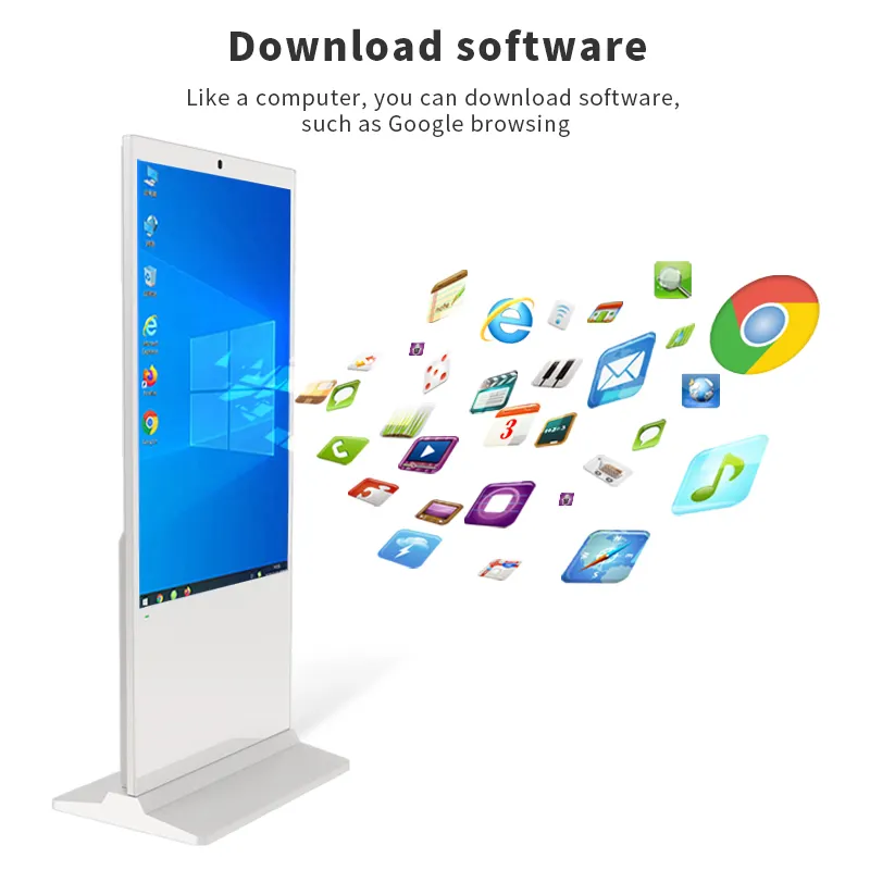 50 "il Software libero CMS Coperta Lettore di Annunci Display Android/Wifi Senza Fili Video di Pubblicità 50" Stand Da Pavimento Lcd chiosco Dello Schermo di tocco 4K