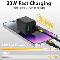 Chargeur mural Schitec Mini UK Plug 20W, charge rapide, 5V 4A PD20W QC18W, double port A+C, adaptateur pour iPhone, Samsung, Android
