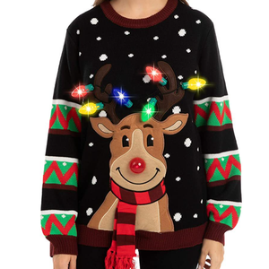 Jersey Navideño con Luces Led para Mujer, Suéter Navideño Feo con Música de Ciervo Jacquard Personalizado de Fábrica, Novedad - Product Image 1