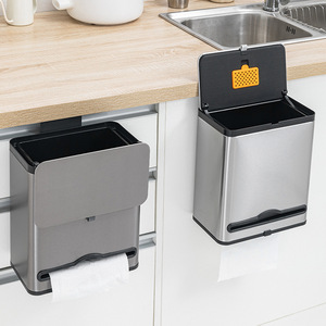 Cubo de basura de acero inoxidable de 4L con tapa para almacenamiento en gabinetes de cocina, multifunción - Product Image 1