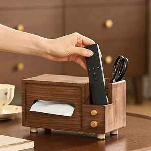 Wooden Tissue Box With Compartments 2L Organizer For Desktop Stationery And Remote Control - Product Image 3