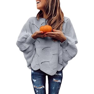 Suéter de mujer Manga <span class=keywords><strong>farol</strong></span> Suéter de otoño e invierno Suéter suelto hueco para mujer Camisa de murciélago - Product Image 4