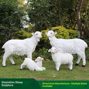 Sculpture de mouton en fibre de verre faite à la main, lumineuse, style pastoral, décoration de jardin extérieure sur pied - Product Image 2
