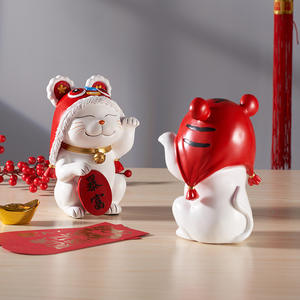 맞춤형 수지 아트 럭키 캣 근년 사업 선물 수지 장식 호랑이 머리 모자 사자 댄스 모자 럭키 캣 - Product Image 4