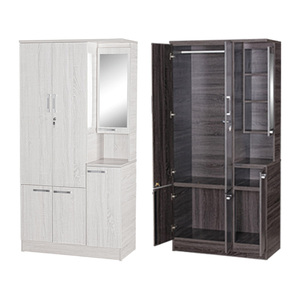 Armoire de rangement spacieuse pour chambre à coucher, vente en gros d'usine, placard en contreplaqué blanc/chêne foncé avec miroir latéral pour le maquillage - Product Image 3