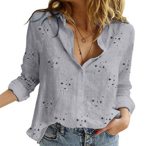 XXXXXL grande taille femmes couleur unie ample <span class=keywords><strong>lin</strong></span> Blouse <span class=keywords><strong>chemise</strong></span> 2023 Offres Spéciales dames à manches longues simple boutonnage loisirs <span class=keywords><strong>chemise</strong></span> - Product Image 4