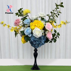 Ramo de Flores Artificiales Promise, Mezcla de Amarillo, Rosa y Azul, Flores de Seda Hechas a Mano, Decoración de Boda, Estilo Clásico - Product Image 1