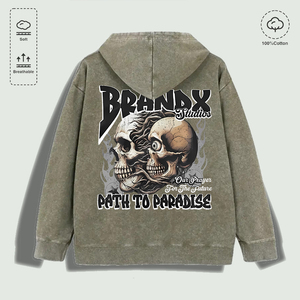Sudadera con Capucha 100% Algodón Lavado con Estampado Gráfico de Calavera de la Marca X Studios, <span class=keywords><strong>Camino</strong></span> <span class=keywords><strong>al</strong></span> Paraíso, Varios Colores - Product Image 4