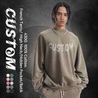 2025 nouveau sweat surdimensionné pour hommes 430G 100% coton français éponge col montant lavage Batik rétro poches cachées sweats pour hommes