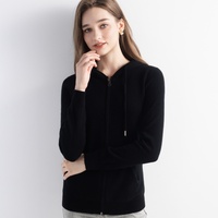 Cardigan zippé à capuche en laine pour femme, pull tricoté à manches longues avec poignets élastiques et ourlet côtelé, tricot chaud