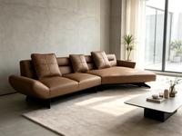 Canapé d'angle minimaliste italien en cuir véritable, design moderne haut de gamme en arc pour salon, cuir de vachette première couche marron