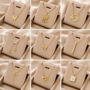Minimalist Trendy 18K Gold Plated Stainless Steel <b>Shell</b> Butterfly Heart Pendant Necklace Unisex Link Chain <b>Choker</b> Jewelry - Product Image 2