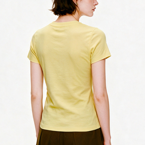 Custom Logo <b>Womens</b> 220GSM 94% Cotton 6% Spandex Ribbed <b>T</b> <b>Shirt</b> Fitted Crew Neck Short Sleeve Wholesale OEM ODM - Product Image 2