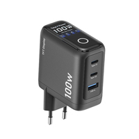 Chargeur mural USB C GaN 100W avec prise EU, 3 ports PD3.0, charge rapide avec affichage intelligent et contrôle tactile pour ordinateurs portables, smartphones