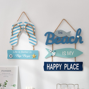Ocean Themed Wall Hanging Decor Mediterranean Style Home Decoration Flip Flops Fish Sign <b>Happy</b> <b>Place</b> Hanging Art - Product Image 4