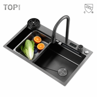 Évier de cuisine TOPHOME moderne rectangulaire en acier inoxydable brossé 304 à cuve unique, à montage sous plan, fait main, avec cascade intelligente, certifié IAPMO CUPC