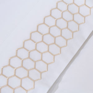 Lusso Champagne oro alveare ricamo biancheria da letto Hotel 4 pezzi copripiumino Set 100% cotone bianco lenzuolo - Product Image 4