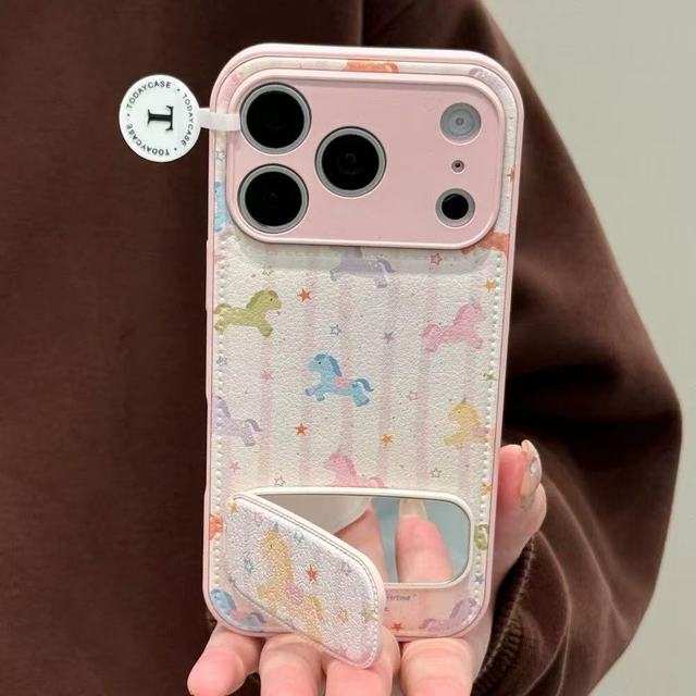 Faux Leather Animal Pony Design Shockproof for 17 Pro Max Phone Case for Girls High-Appearance-Value