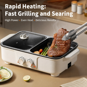Olla Eléctrica para Interiores 2 en 1, Multifuncional, sin Humo, Shabu-Shabu, Parrilla Coreana para Barbacoa con Control de Temperatura Dual, Estilo Francés - Product Image 6