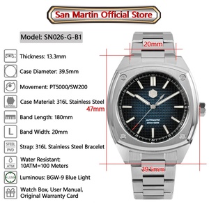 Montre de sport de luxe pour homme San Martin SN0026-G-B1, design original, boîtier carré, classique, automatique, mécanique - Product Image 3