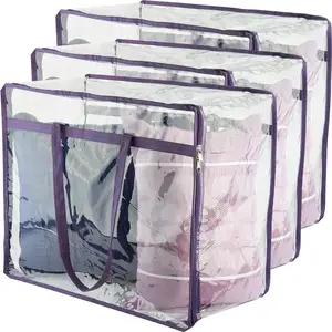 Clear Zippered Storage Bags Closet Organizer Vinyl Bag for Bedding Linen Blankets Duvet Covers Comforters Clothes