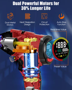 Compresseur d'air intelligent 21V <span class=keywords><strong>pour</strong></span> pneus, 150 PSI, arrêt automatique, kit d'outils d'urgence portable, écran LCD numérique, ABS rouge - Product Image 5