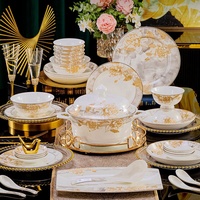 Ensemble de bols et assiettes en porcelaine fine, style luxe léger, vaisselle en céramique
