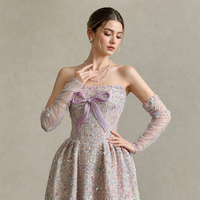 Robe de cocktail lavande en tweed à sequins, coupe trapèze, sans bretelles, élégante, couleur pastel, fournisseur personnalisé, vente en gros
