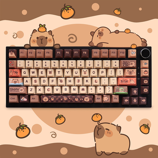 Capybara Theme Keycaps Pbt 129 Keys Dye-Sub Cherry Keycap for Mx Switch GH60/GK61/GK64/84/87/96/104/108/980 Mechanical Keyboard