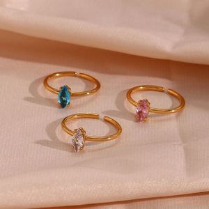 Anillo de Moda Simple y Ligero de Lujo, Accesorios para las Manos, Acero Inoxidable, Anillo Abierto con Zirconia Ojo de Caballo - Product Image 4