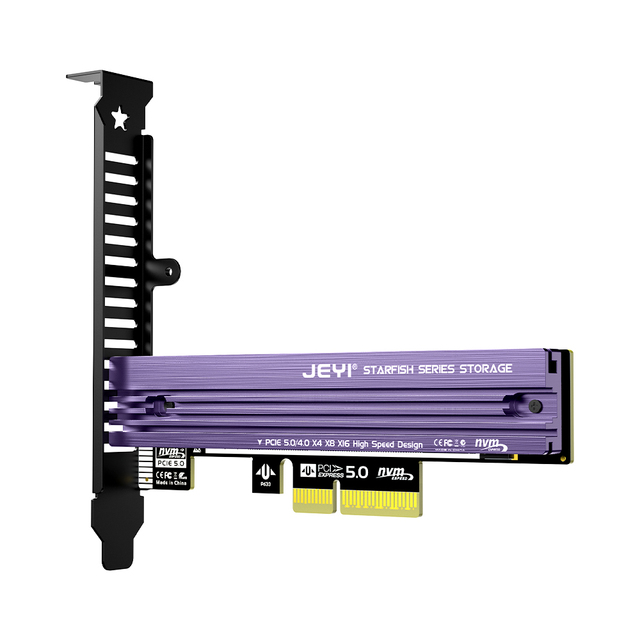 JEYI M.2 NVMe to PCIe 5.0 Adapter Card with Aluminum Heat Sink 128Gbps M.2 SSD Conversion X1/X4/X16