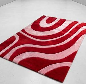 Tapis moderne abstrait rouge rose |   Tapis à motifs ondulés tufté à la main avec envers en latex pour la décoration de la chambre à coucher et du salon - Product Image 2