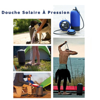 TRAIL SOUL Sac de douche de camping portable avec pompe à pression, matériau PVC, capacité 5L, bleu/gris, option de logo personnalisé pour une utilisation en extérieur